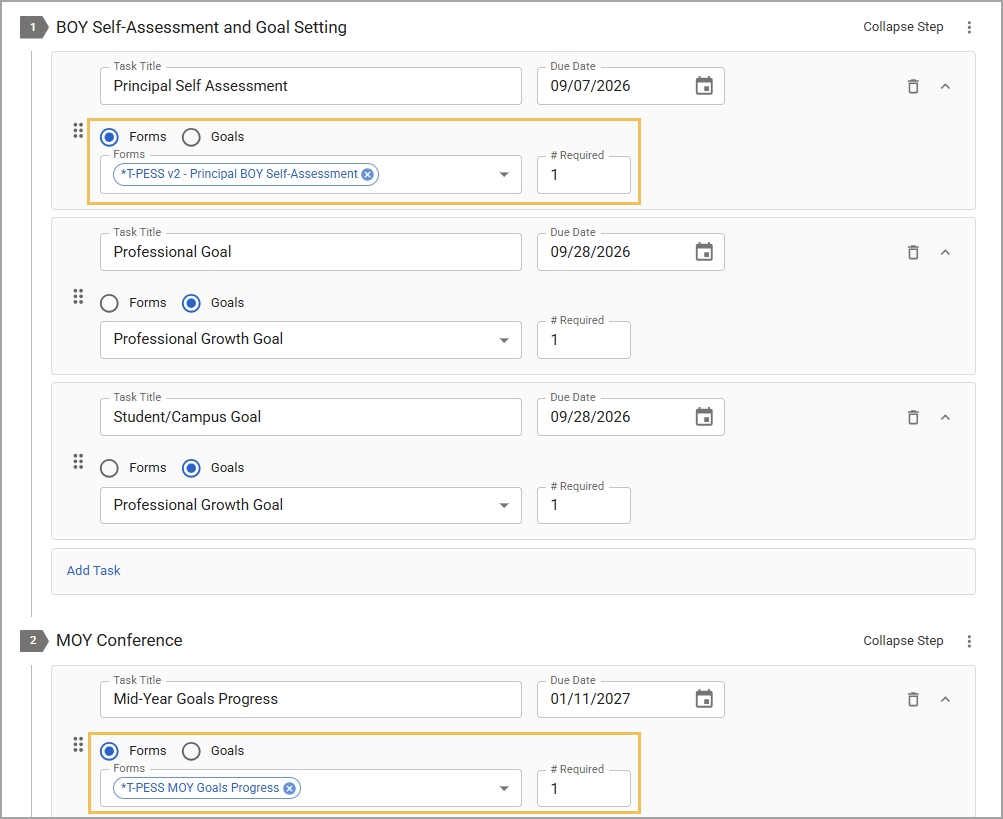 Overview of self-assessment and goal-setting tasks for principals.